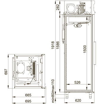 Схема, размеры CM105-G холодильный шкаф Polair