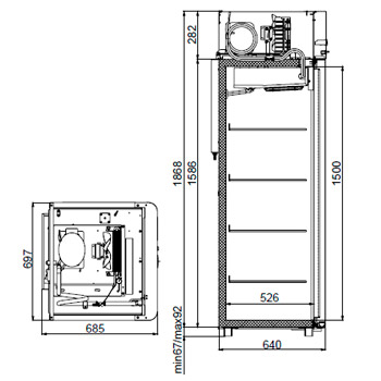 Схема, размеры CB105-Sm холодильный шкаф Polair