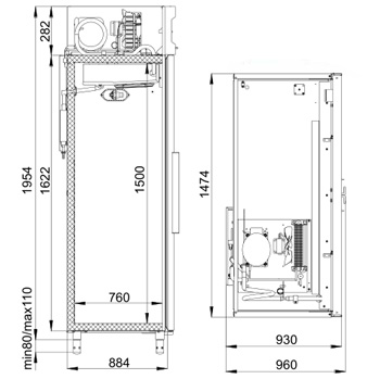 Схема, размеры CB114-S холодильный шкаф Polair