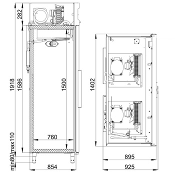 Схема, размеры CС214-S холодильный шкаф Polair