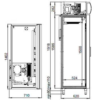 Схема, размеры DV110-S холодильный шкаф Polair