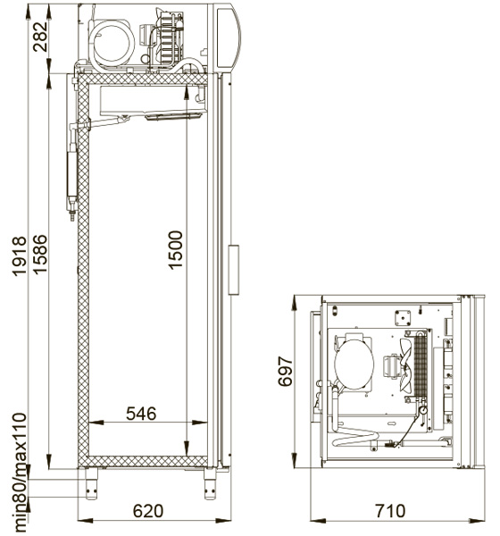 Схема, размеры ШХФ-0.5 холодильный шкаф Polair