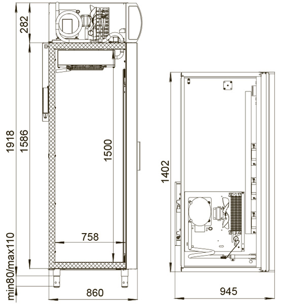 Схема, размеры ШХФ-1.4 холодильный шкаф Polair